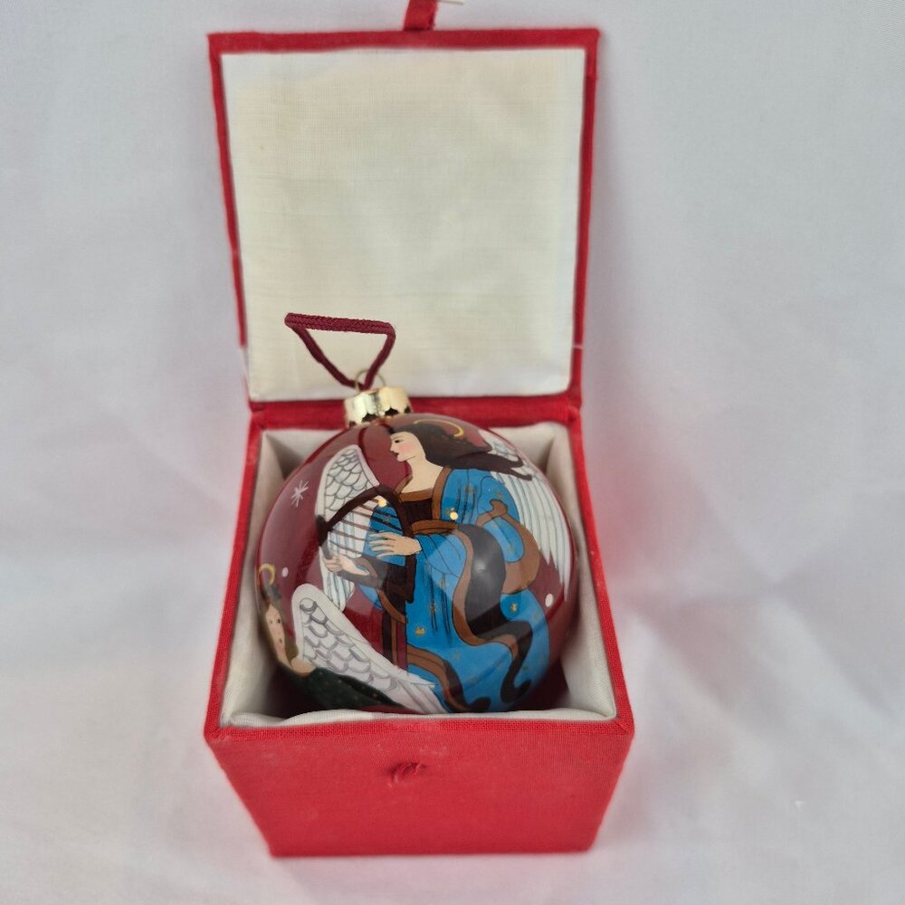 Li Bien Reverse Hand Painted Glass Christmas Ornament Musical Angels
